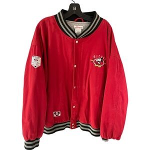 Walt Disney Store Lined Mickey Mouse Bomber Varsity Jacket Vintage 1990 Red 2XL